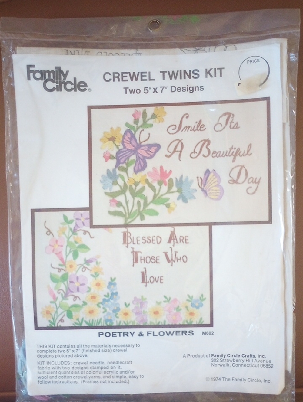 NWT Family Circle Crewel Twins Embroidery Kit, 2 Colorful Floral Vtg Samplers